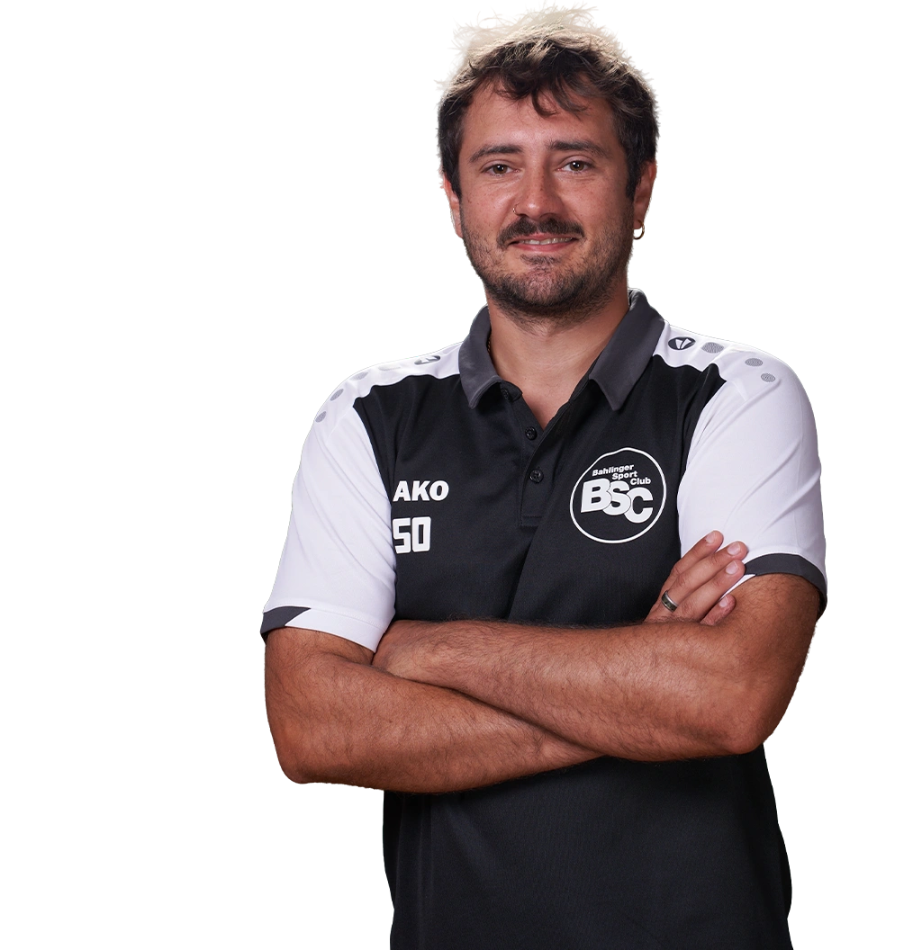Jugendtrainer Sören Schwarz im offiziellen BSC Shirt 2026